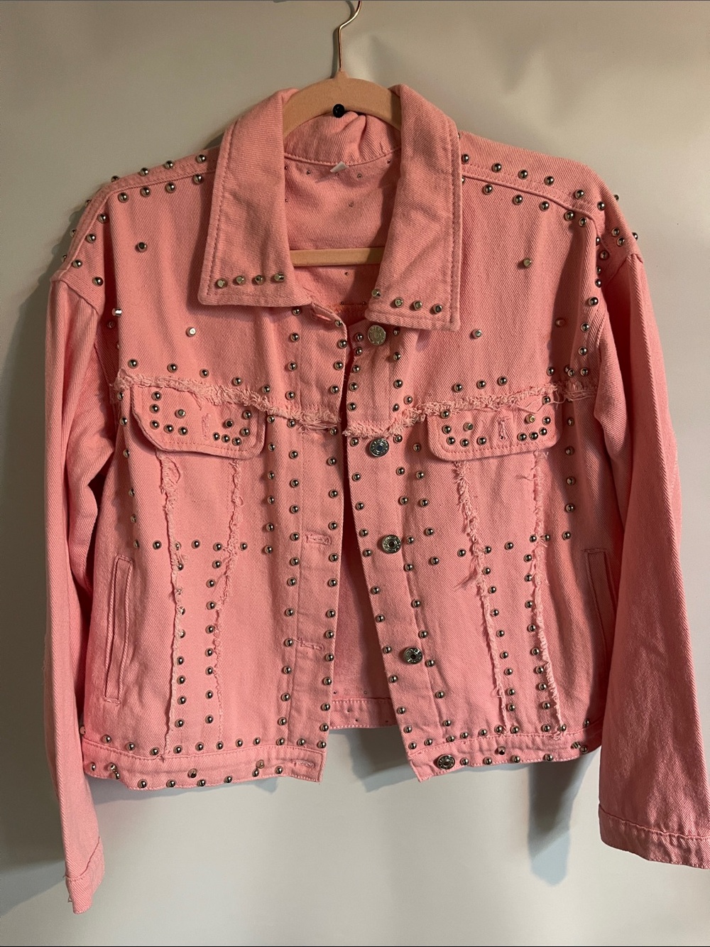 Studded Pink Denim Jacket Small